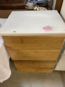 A retro white chest of drawers with oak drawers 60x50x h 86cm