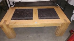 A large chunky coffee table with granite inserts, 120cm x 60cm x 46cm high, COLLECT ONLY