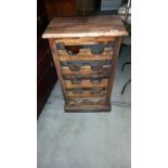 A teak bottle cabinet with wrought iron sides, 47cm x 29cm x 80cm COLLECT ONLY