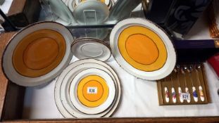 A quantity of Midwinter Stone Henge sun pattern plates, 3 dinner, 2 medium, 2 small & 2 saucers