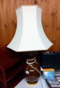 A brown pottery table lamp, height 85cm, COLLECT ONLY