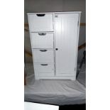 A white painted chest of drawers with cupboard, 56cm x 30cm x 81cm high, COLLECT ONLY