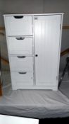A white painted chest of drawers with cupboard, 56cm x 30cm x 81cm high, COLLECT ONLY