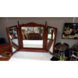 A dark wood stained triple bevel edge dressing table mirror COLLECT ONLY