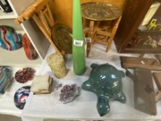 A large terracotta tortoise, candles & Quartz rock, COLLECT ONLY