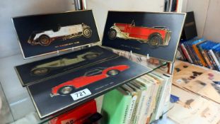 4 x 1960/70's vintage plastic sports cars wall plaques for Unipart, Singer 1933, Lancia 1930,