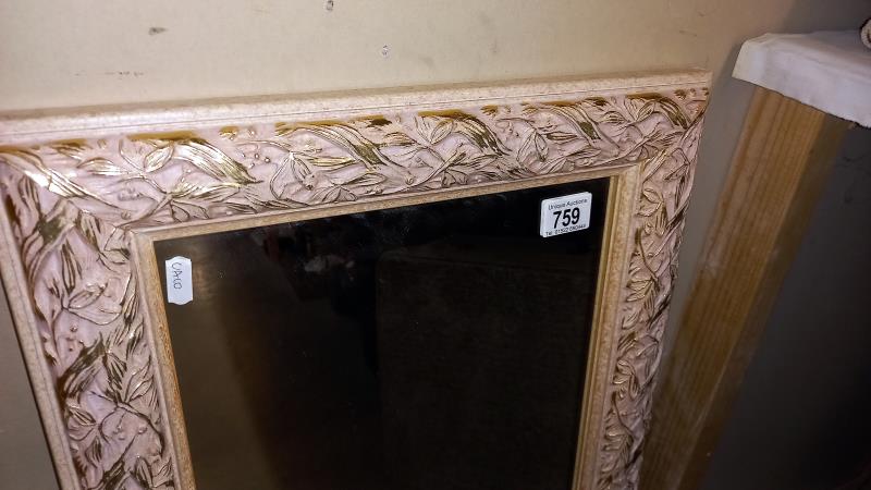 A pink and gilt painted framed mirror 43cm x 78cm COLLECT ONLY - Image 2 of 2