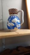 A Victorian Brownfield and son Hudson 12 painted ironstone jug decorated with fish