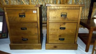 A pair of solid pine bedsides with single drawer & faux drawer cupboards, 42cm x 50cm x 67cm high,
