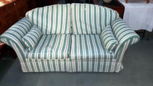 A green & white striped settee, COLLECT ONLY