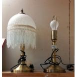 A pair of antiqued brass table lamps 1 with shade