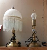 A pair of antiqued brass table lamps 1 with shade