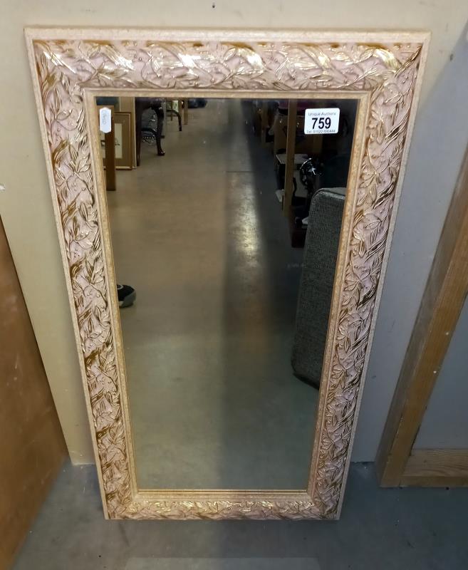 A pink and gilt painted framed mirror 43cm x 78cm COLLECT ONLY