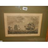 An early engraving featuring sailing ships, dated 1786.