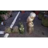 Four garden ornaments including two Corinthian tops, COLLECT ONLY.