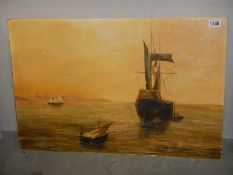 A framed oil on board seascape with galleon signed B Cooper 1975.