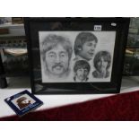 A framed and glazed Beatles study and a copy of John Lennon In His Own Write.