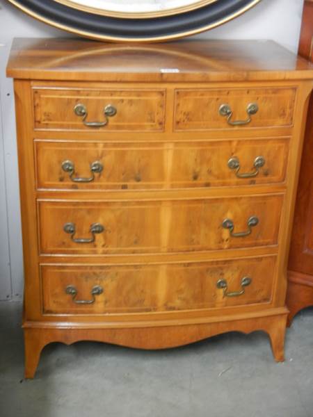 A walnut bow fronted two of three chest of drawers with string inlay. COLLECT ONLY. - Image 2 of 2