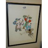 A framed and glazed Chinese watercolour of children.