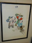 A framed and glazed Chinese watercolour of children.