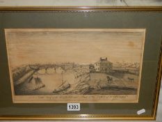 An early framed and glazed engraving of South View Bridge Gainsborough, dater 1766.