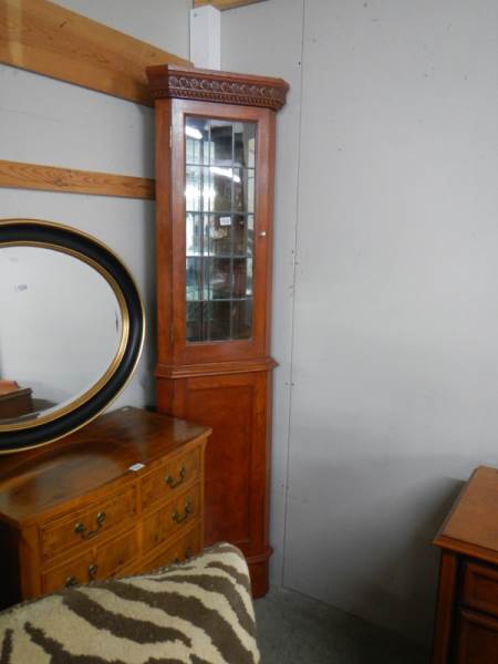 A mid 20th century narrow corner cabinet, COLLECT ONLY.