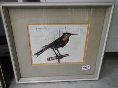 A framed and glazed study of a birds bearing the signature 'Bernard Buffet'.