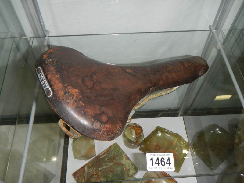 A vintage Lycette leather racing bicycle saddle.