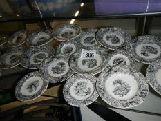 A quantity of grey and white soup bowls etc.,