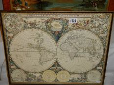 An early framed and glazed world map.