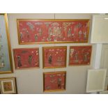 Five superb quality framed and glazed embroideries on silk. COLLECT ONLY