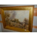 A framed and glazed watercolour rural scene signed but indistinct, COLLECT ONLY.