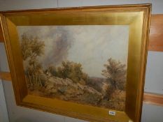 A framed and glazed watercolour rural scene signed but indistinct, COLLECT ONLY.