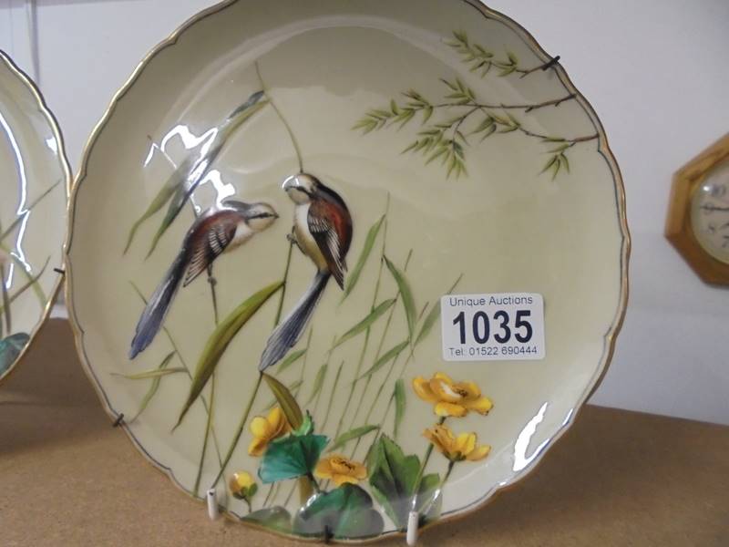 A pair of superb quality hand painted plated featuring birds. - Image 2 of 3