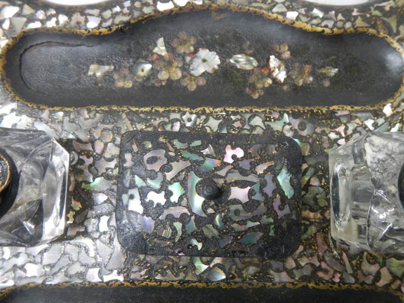 An antique mother of pearl inlaid inkstand. - Image 3 of 3