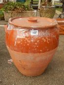 A terracotta pot with lid, COLLECT ONLY