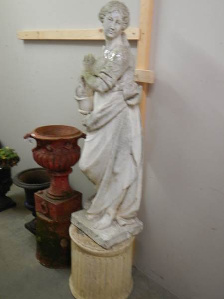 A pair of tall garden statues on plinths, COLLECT ONLY. - Image 4 of 5