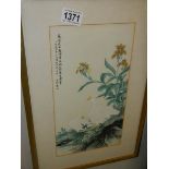 A framed and glazed signed Chinese watercolour featuring geese.