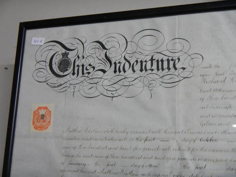 A framed and glazed Victorian Indenture with three wax stamps. - Image 3 of 3