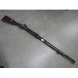 An antique long gun percussion hammer rifle, 125 cm long, COLLECT ONLY.