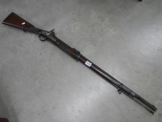 An antique long gun percussion hammer rifle, 125 cm long, COLLECT ONLY.