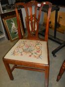 A Victorian bedroom chair with tapestry seat. COLLECT ONLY.