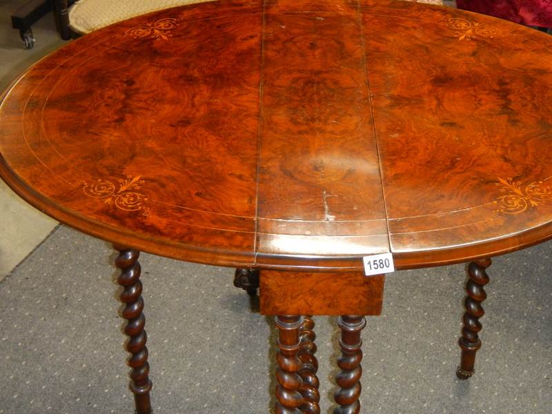 A Victorian walnut inlaid Sutherland table on barley twist supports, COLLECT ONLY. - Bild 3 aus 4