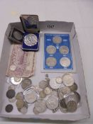 A mixed lot of coins including silver, Victoria crown, other crowns etc.,