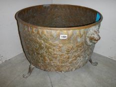 A large Victorian embossed brass cauldron/log bin, COLLECT ONLY.