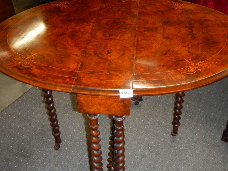 A Victorian walnut inlaid Sutherland table on barley twist supports, COLLECT ONLY. - Bild 2 aus 4
