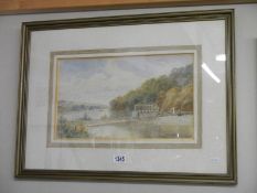 A framed and glazed watercolour rural river scene signed Allan.