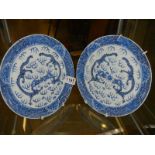 A pair of hand painted Japanese blue and white plates.