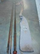 An unnamed three piece cane sea trout rod (possibly with Hardy fittings).
