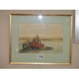 A framed and glazed watercolour harbour scene.